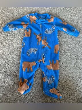 Woodland Animal Fleece Footed One-Piece - Carters - size 0-3m